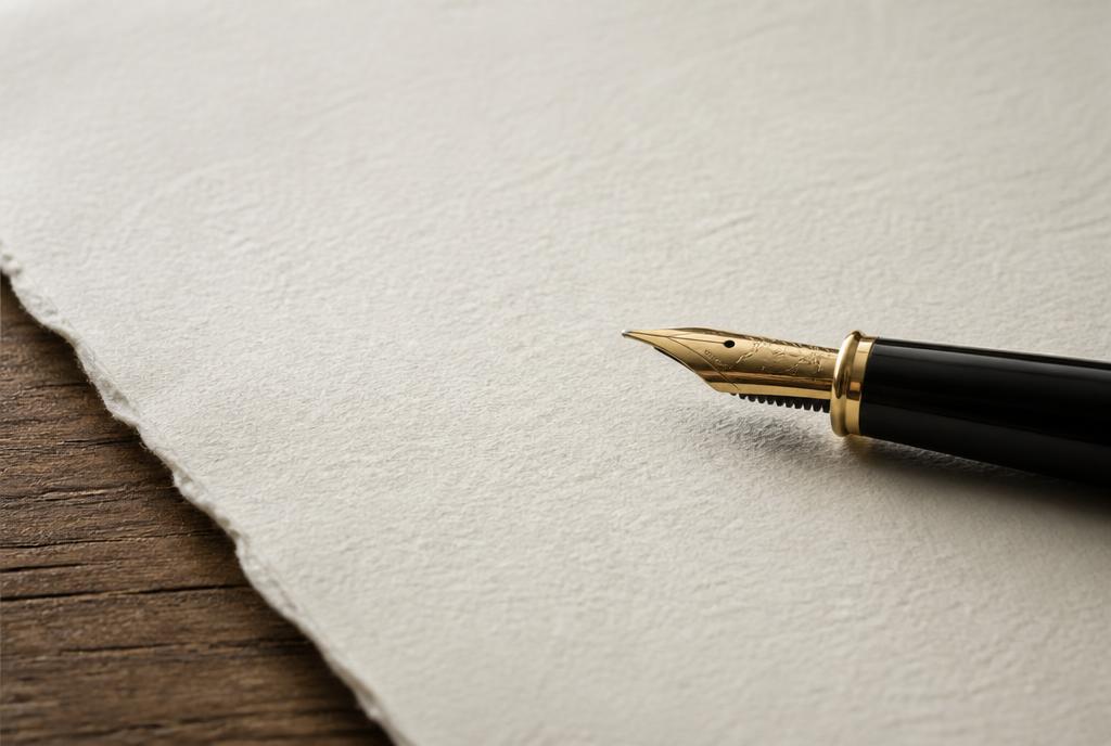 Minimalist workspace with a fountain pen and textured paper